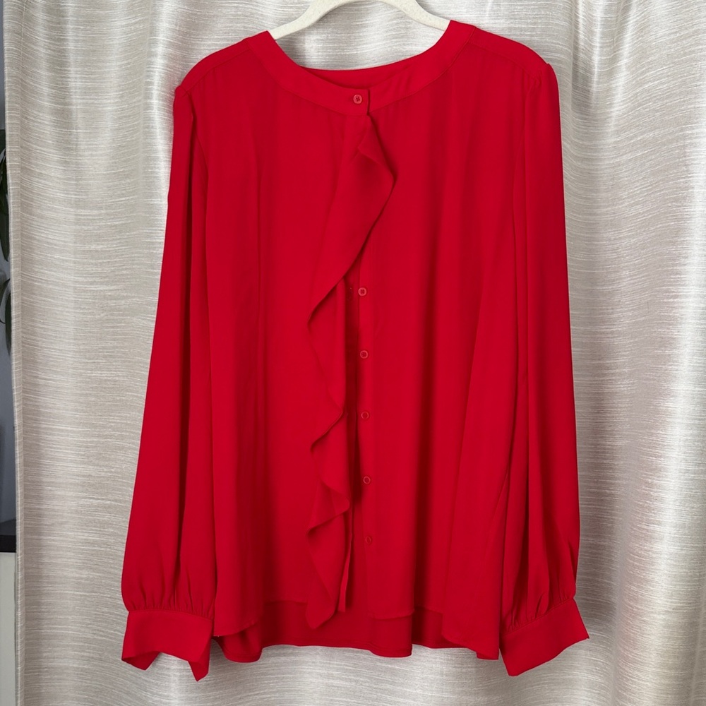 Ann Taylor Scarlet Ruffle Front Blouse